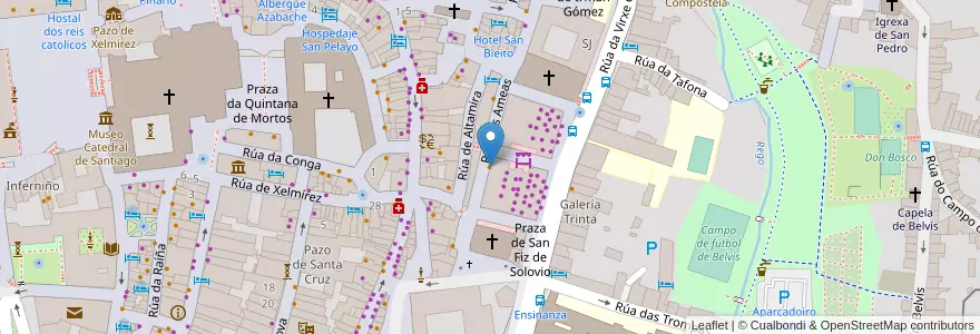 Mapa de ubicacion de Abastos 2.0 en スペイン, ガリシア州, A Coruña, Santiago, Santiago De Compostela.