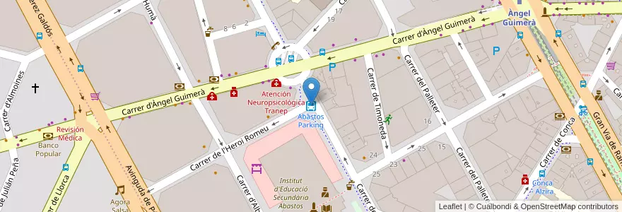 Mapa de ubicacion de Abastos Parking en İspanya, Comunitat Valenciana, València / Valencia, Comarca De València, València.