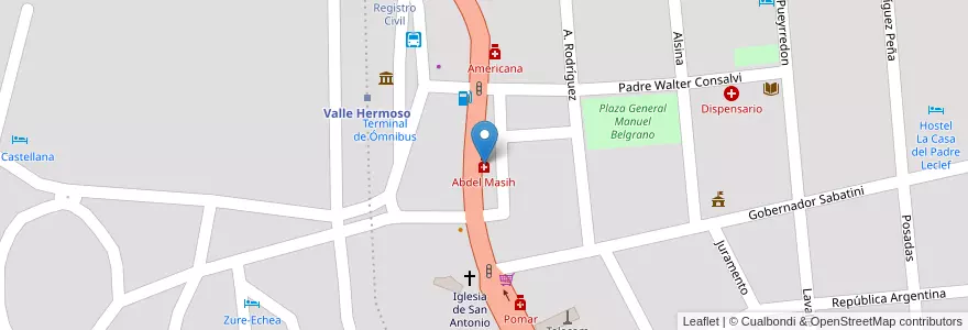 Mapa de ubicacion de Abdel Masih en آرژانتین, Córdoba, Departamento Punilla, Pedanía San Antonio, Municipio De Valle Hermoso.