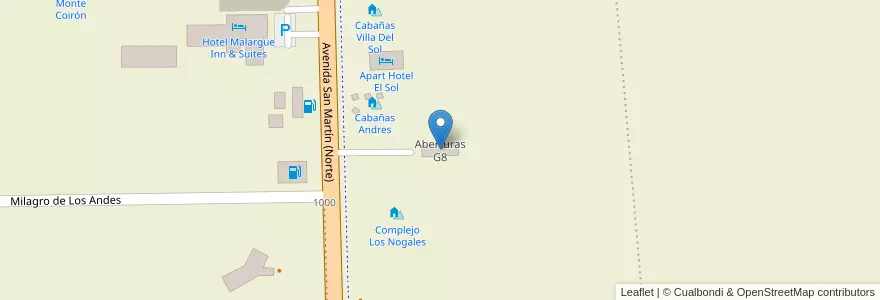 Mapa de ubicacion de Aberturas G8 en Arjantin, Şili, Mendoza, Departamento Malargüe, Distrito Ciudad De Malargüe.