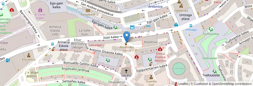 Mapa de ubicacion de Abontzako iturria en España, Euskadi, Gipuzkoa, Debabarrena, Eibar.