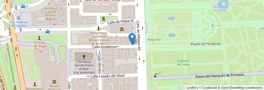Mapa de ubicacion de ACADEMIA, CALLE, DE LA,11 en اسپانیا, بخش خودمختار مادرید, بخش خودمختار مادرید, Área Metropolitana De Madrid Y Corredor Del Henares, مادرید.