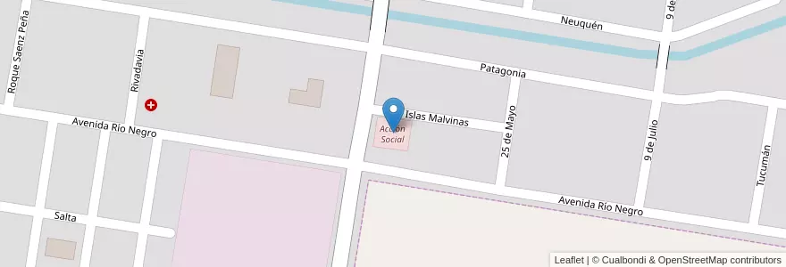Mapa de ubicacion de Acción Social en 阿根廷, 内格罗河省, Departamento General Roca, Municipio De Ingeniero Huergo, Ingeniero Luis A. Huergo.