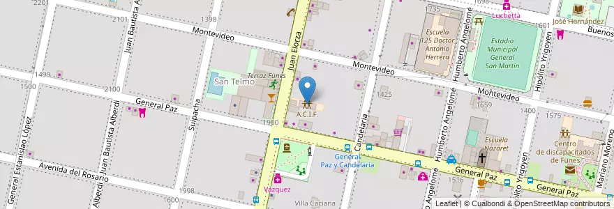 Mapa de ubicacion de A.C.I.F. en アルゼンチン, サンタフェ州, Departamento Rosario, Municipio De Funes, Funes.