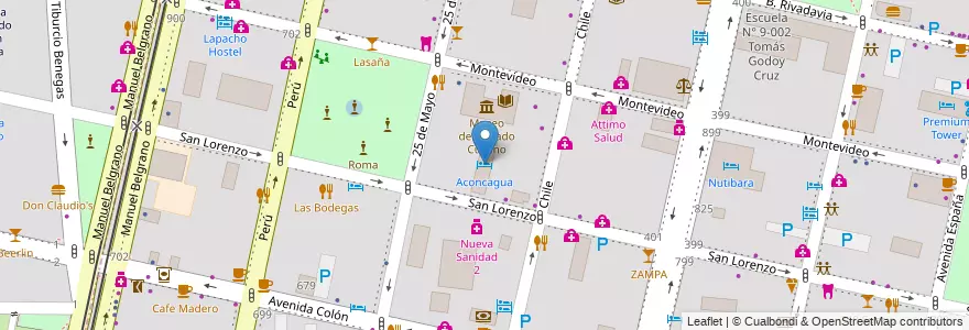 Mapa de ubicacion de Aconcagua en 阿根廷, 智利, Mendoza, Departamento Capital, Sección 2ª Barrio Cívico, Ciudad De Mendoza.