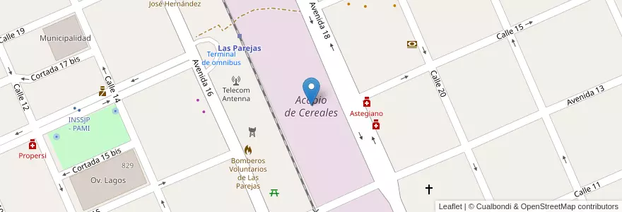 Mapa de ubicacion de Acopio de Cereales en الأرجنتين, سانتا في, Departamento Belgrano, Municipio De Las Parejas, Las Parejas.