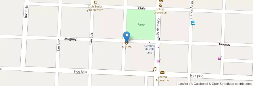 Mapa de ubicacion de ACySVA en アルゼンチン, サンタフェ州, Departamento General Obligado, Municipio De Villa Ana.