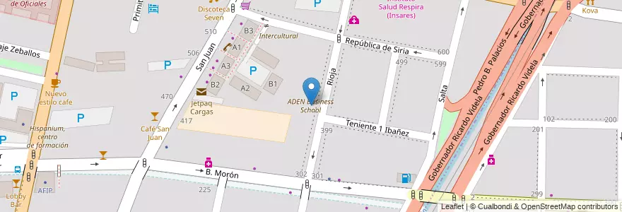 Mapa de ubicacion de ADEN Business School en アルゼンチン, チリ, メンドーサ州, Departamento Capital, Sección 2ª Barrio Cívico, Ciudad De Mendoza.