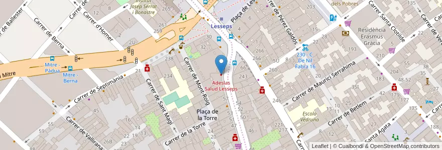 Mapa de ubicacion de Adeslas Salud Lesseps en إسبانيا, كتالونيا, برشلونة, بارسلونس, Barcelona.
