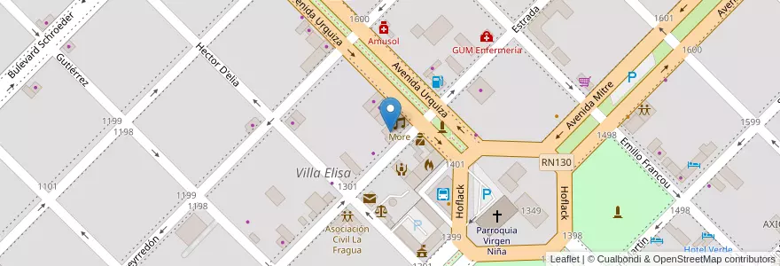 Mapa de ubicacion de Administradora Tributaria de Entre Ríos en 아르헨티나, 엔트레리오스주, Departamento Colón, Distrito Segundo, Villa Elisa, Villa Elisa.