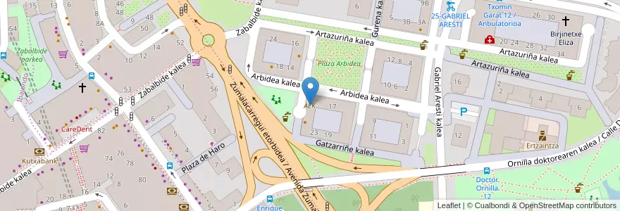 Mapa de ubicacion de AEK en スペイン, バスク州, Bizkaia, Bilboaldea, ビルバオ.