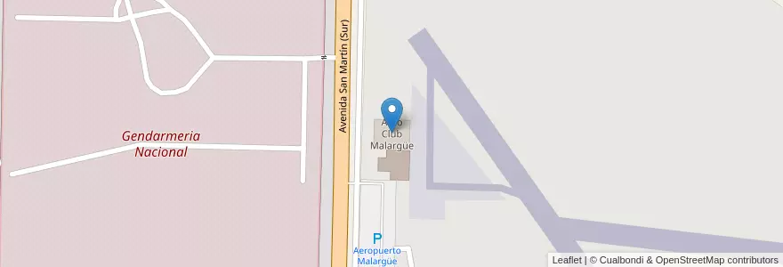 Mapa de ubicacion de Aero Club Malargüe en Argentinië, Chili, Mendoza, Departamento Malargüe, Distrito Ciudad De Malargüe.