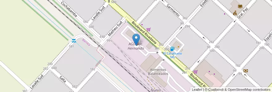 Mapa de ubicacion de AGD Suc. Hernando en アルゼンチン, コルドバ州, Departamento Tercero Arriba, Pedanía Punta Del Agua, Municipio De Hernando, Hernando.