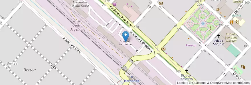 Mapa de ubicacion de AGD Suc. Hernando en Arjantin, Córdoba, Departamento Tercero Arriba, Pedanía Punta Del Agua, Municipio De Hernando, Hernando.