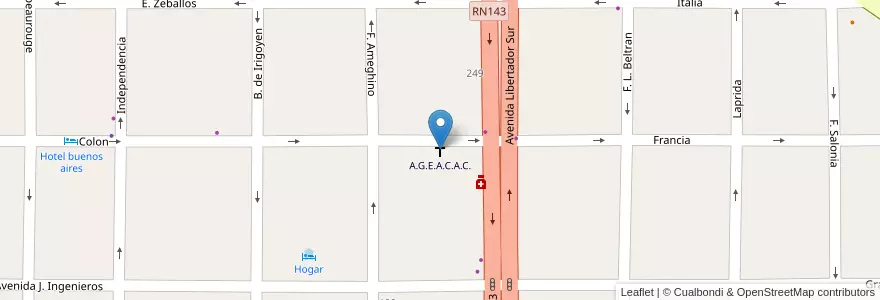 Mapa de ubicacion de A.G.E.A.C.A.C. en آرژانتین, Mendoza, General Alvear, Distrito Ciudad De General Alvear.