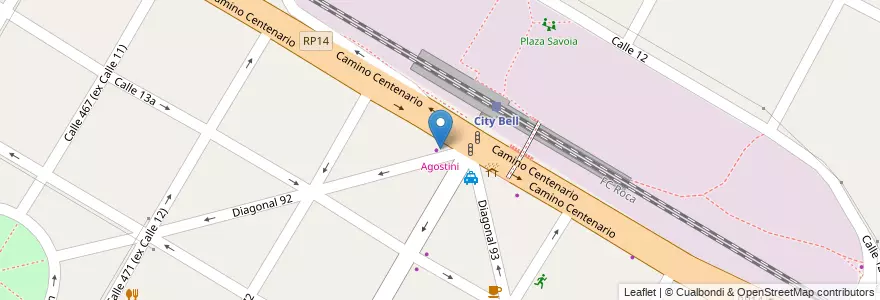 Mapa de ubicacion de Agostini, City Bell en 阿根廷, 布宜诺斯艾利斯省, Partido De La Plata, City Bell.