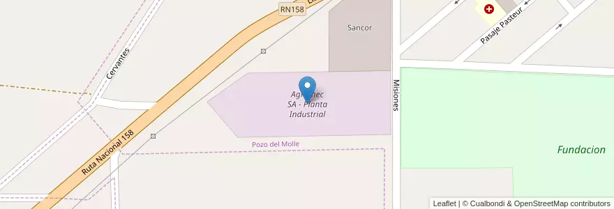Mapa de ubicacion de Agromec SA - Planta Industrial en Arjantin, Córdoba, Departamento Río Segundo, Pedanía Calchín, Pozo Del Molle.