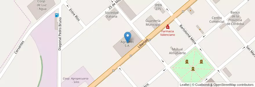 Mapa de ubicacion de Agromec S.A. en Аргентина, Кордова, Departamento Río Segundo, Pedanía Calchín, Municipio De Pozo Del Molle, Pozo Del Molle.