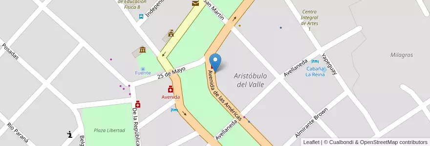 Mapa de ubicacion de Aguará Resto Bar en 阿根廷, Misiones, Departamento Cainguás, Municipio De Aristóbulo Del Valle, Aristóbulo Del Valle.