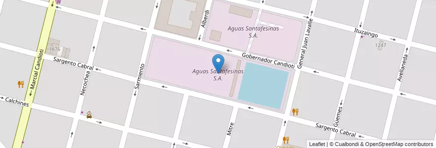 Mapa de ubicacion de Aguas Santafesinas S.A. en アルゼンチン, サンタフェ州, Departamento La Capital, Santa Fe Capital, Santa Fe.