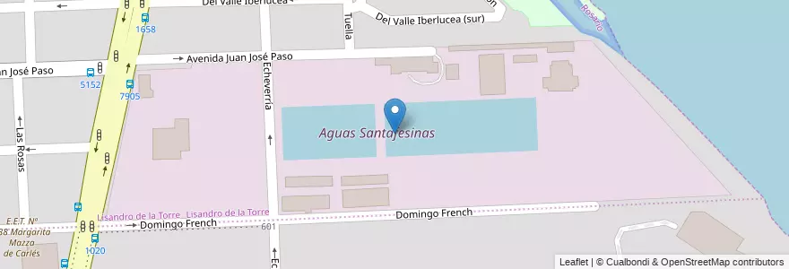 Mapa de ubicacion de Aguas Santafesinas en 아르헨티나, Santa Fe, Departamento Rosario, Municipio De Rosario, 로사리오.