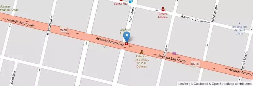 Mapa de ubicacion de Aguilera en Argentine, Córdoba, Departamento San Javier, Pedanía Dolores, Municipio De Villa Dolores, Villa Dolores.