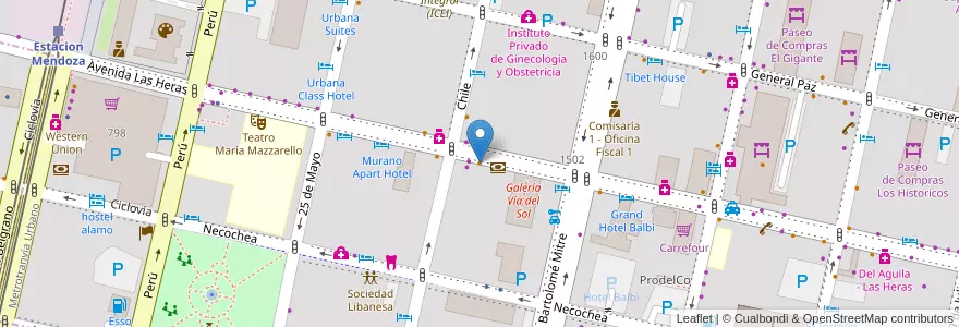 Mapa de ubicacion de Ailen en Argentina, Cile, Mendoza, Departamento Capital, Ciudad De Mendoza.