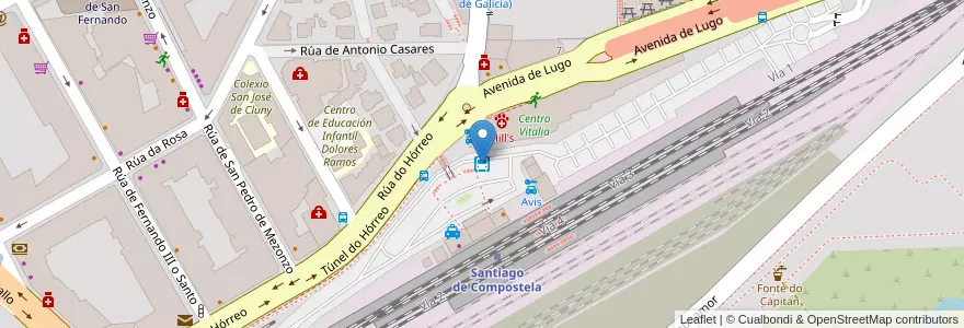 Mapa de ubicacion de Airport Bus en Испания, Галисия, А-Корунья, Santiago, Santiago De Compostela.