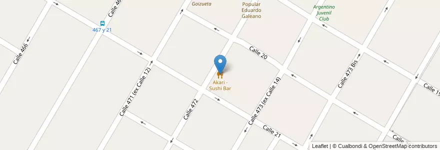 Mapa de ubicacion de Akari - Sushi Bar, City Bell en アルゼンチン, ブエノスアイレス州, Partido De La Plata, City Bell.