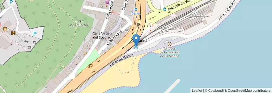 Mapa de ubicacion de Alabici 12 - Estación de la Marina-Playa del Cocó en 西班牙, Comunitat Valenciana, Alacant / Alicante, L'Alacantí, Alacant / Alicante.