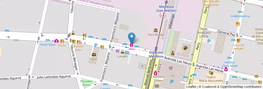 Mapa de ubicacion de Alas en 아르헨티나, 칠레, Mendoza, Departamento Capital, Ciudad De Mendoza.