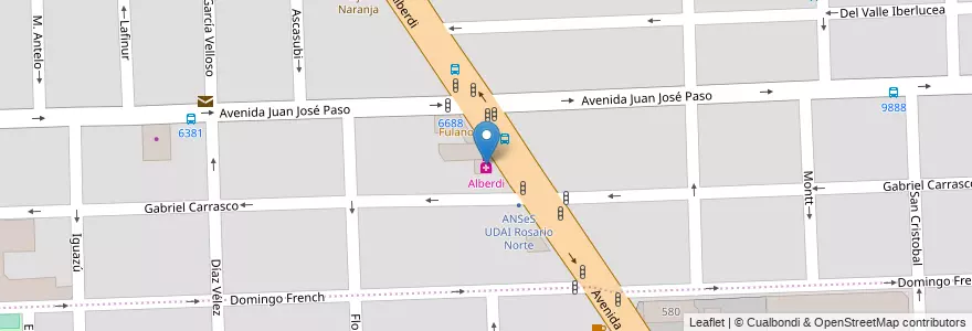 Mapa de ubicacion de Alberdi en アルゼンチン, サンタフェ州, Departamento Rosario, Municipio De Rosario, ロサリオ.