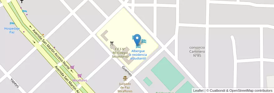 Mapa de ubicacion de Albergue o residencia estudiantil en アルゼンチン, チャコ州, Departamento General Güemes, Municipio De Miraflores, Miraflores.