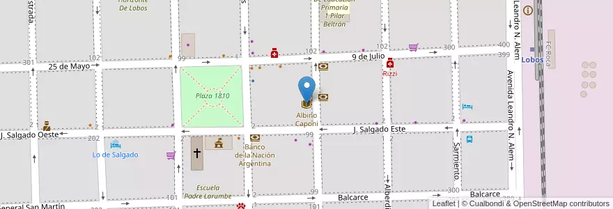 Mapa de ubicacion de Albino Caponi en アルゼンチン, ブエノスアイレス州, Partido De Lobos, Lobos.