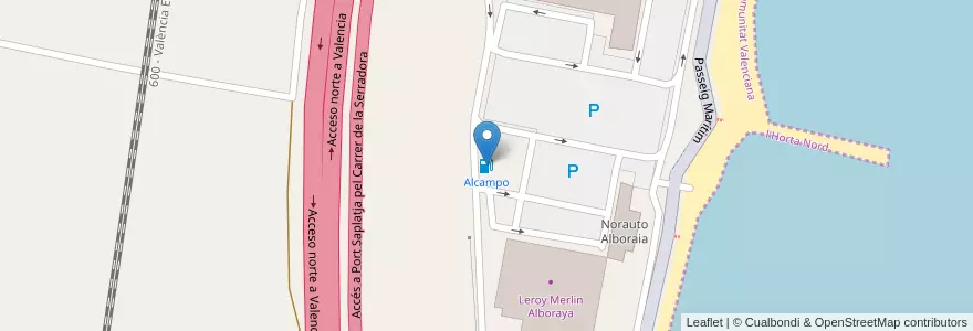 Mapa de ubicacion de Alcampo en スペイン, バレンシア州, València / Valencia, L'Horta Nord, Alboraia / Alboraya.