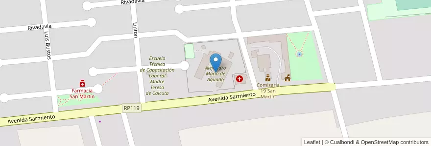 Mapa de ubicacion de Alejandro María de Aguado en アルゼンチン, サンフアン州, チリ, San Martín.