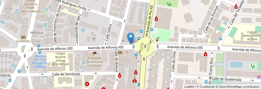 Mapa de ubicacion de ALFONSO XIII, AVENIDA, DE,182 en إسبانيا, منطقة مدريد, منطقة مدريد, Área Metropolitana De Madrid Y Corredor Del Henares, مدريد.