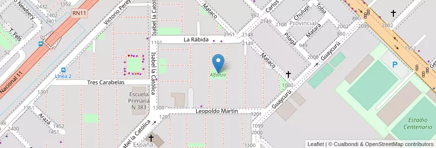 Mapa de ubicacion de Alfonzo en Argentinië, Chaco, Departamento San Fernando, Resistencia, Resistencia.