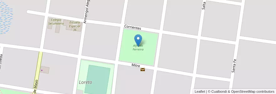 Mapa de ubicacion de Alfredo Ferreira en Arjantin, Corrientes, Departamento San Miguel, Municipio De Loreto, Loreto.