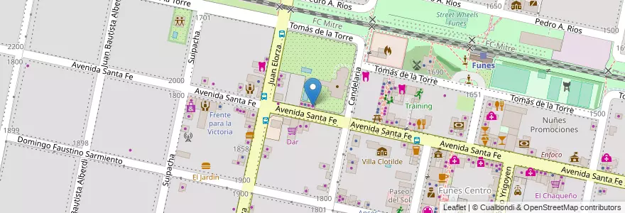 Mapa de ubicacion de Algarrobo Funes en Аргентина, Санта-Фе, Departamento Rosario, Municipio De Funes, Funes.