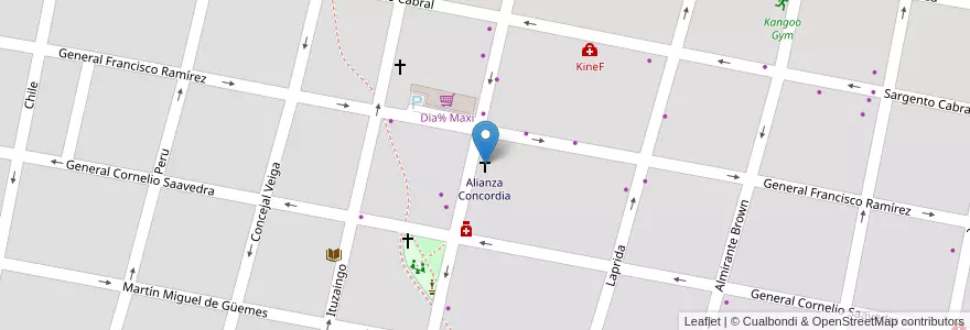 Mapa de ubicacion de Alianza Concordia en 阿根廷, 恩特雷里奥斯省, Departamento Concordia, Distrito Suburbios, Concordia, Concordia.