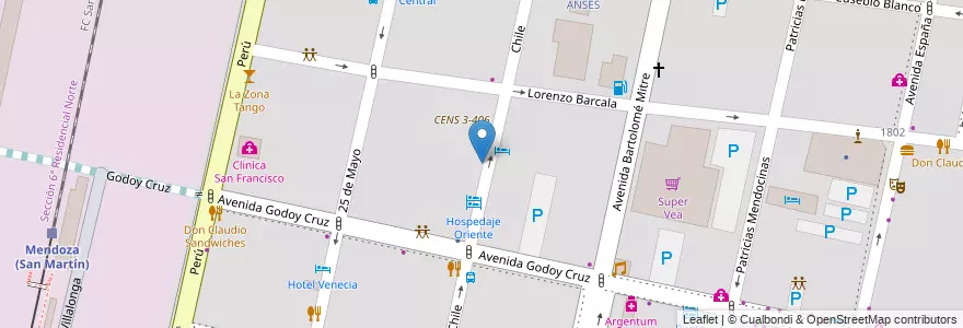 Mapa de ubicacion de Alianza Francesa de Mendoza "Marc Blancpain" en آرژانتین, شیلی, Mendoza, Departamento Capital, Ciudad De Mendoza.