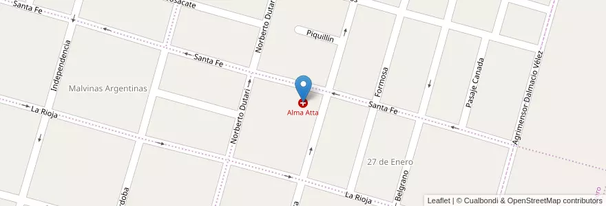 Mapa de ubicacion de Alma Atta en الأرجنتين, Córdoba, Departamento Río Segundo, Pedanía Villa Del Rosario, Municipio De Villa Del Rosario, Villa Del Rosario.
