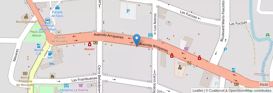 Mapa de ubicacion de Alma mora en Argentinien, Chile, Provinz Neuquén, Departamento Los Lagos, Villa La Angostura, Villa La Angostura.