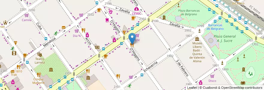 Mapa de ubicacion de Almacen de Pizza, Belgrano en الأرجنتين, Ciudad Autónoma De Buenos Aires, Buenos Aires, Comuna 13.