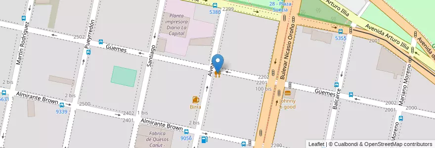 Mapa de ubicacion de Almacen de Pizzas en الأرجنتين, سانتا في, Departamento Rosario, Municipio De Rosario, روساريو.
