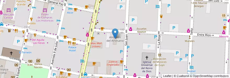 Mapa de ubicacion de Almacen del Artesano en Arjantin, Şili, Mendoza, Departamento Capital, Ciudad De Mendoza, Sección 3ª Parque O'Higgins.