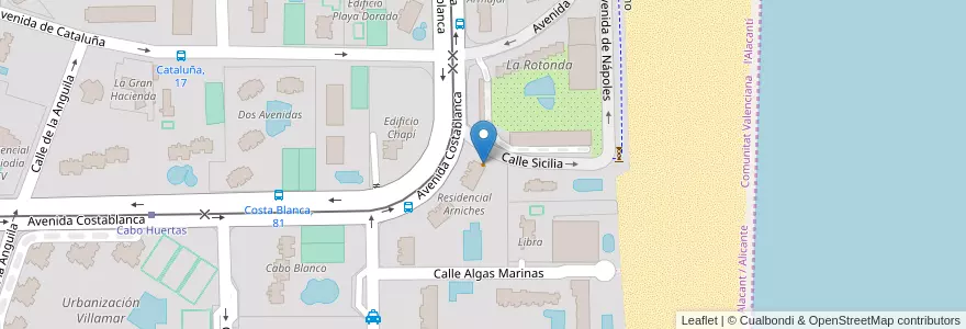 Mapa de ubicacion de Alohers Coffee Surf en スペイン, バレンシア州, Alacant / Alicante, L'Alacantí, Alacant / Alicante.