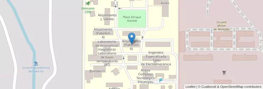 Mapa de ubicacion de Alojamiento (Pabellon 6) en アルゼンチン, チリ, リオネグロ州, Departamento Bariloche, Municipio De San Carlos De Bariloche, San Carlos De Bariloche.
