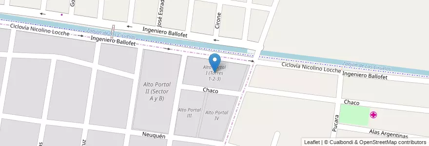Mapa de ubicacion de Alto Portal I (Torres 1-2-3) en Argentinien, Chile, Mendoza, Departamento Las Heras, Distrito El Zapallar.